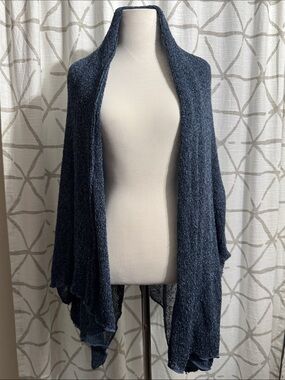 Open-Front Navy Blue Lightweight Draped Sweater Wrap